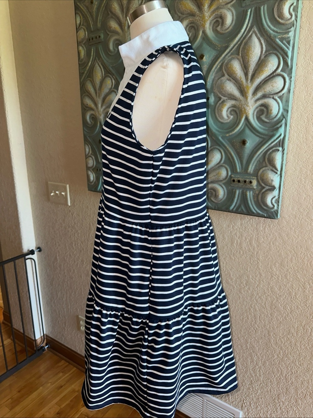 NAUTICA Tiered Mini Dress Womens S Navy White Striped Sleeveless Pockets - Picture 4 of 11